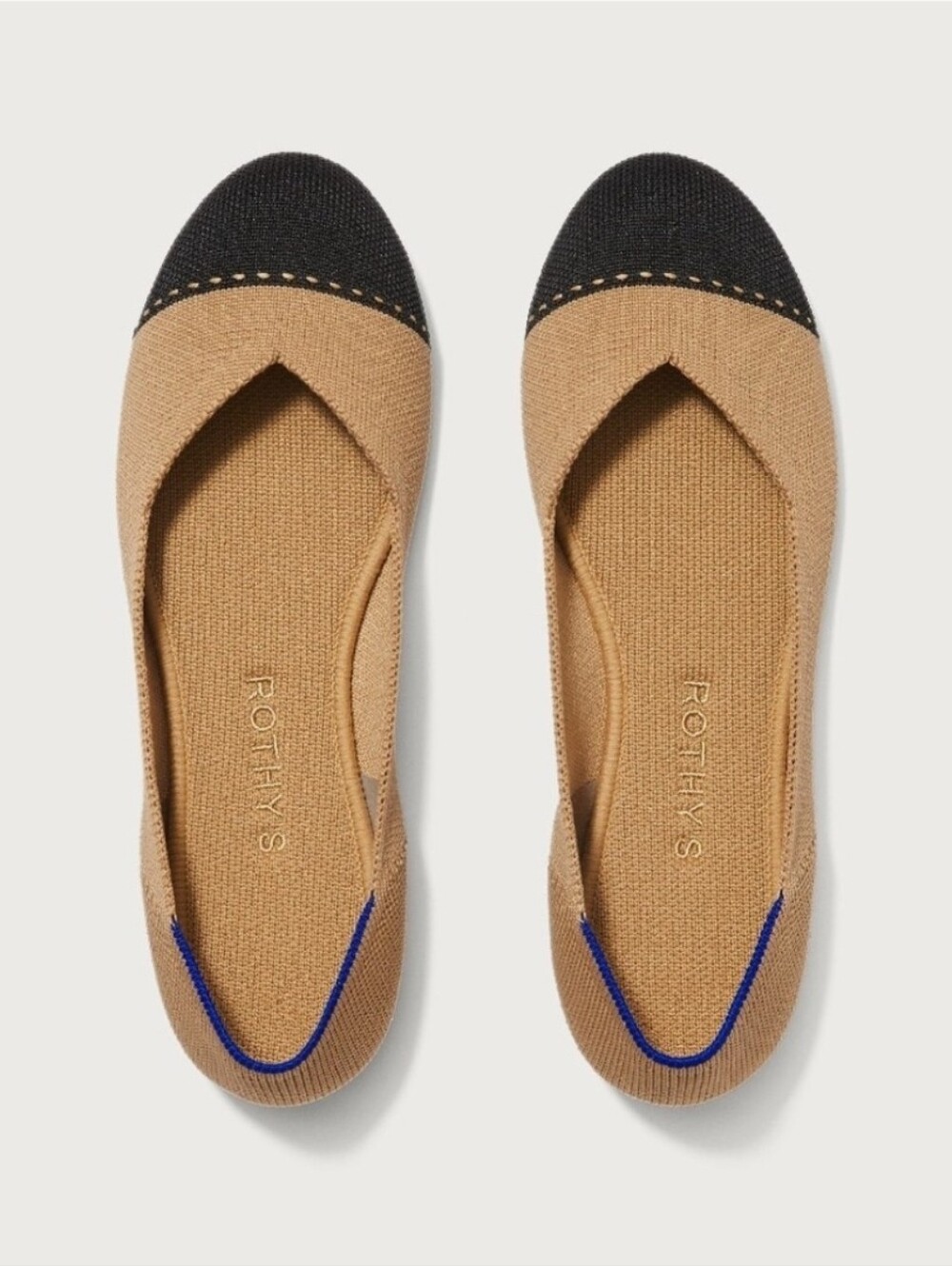 Rothy's The Flat In Camel With Black Cap Toe